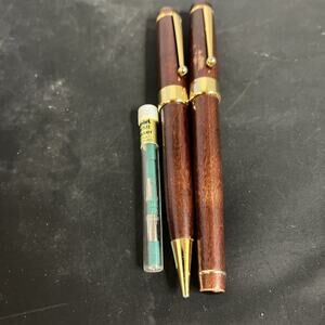 EXCELLENT VINTAGE WOODEN BALLPEN & MECHANICAL PENCIL SET With Lead